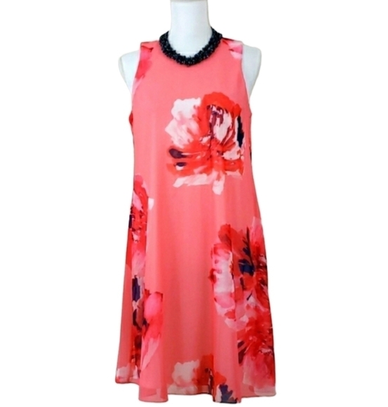 Calvin Klein~Size 8~Coral/Pink Floral Print Dress. - Picture 1 of 13